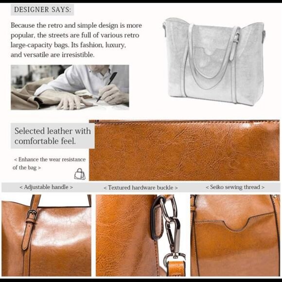 Womens Leather Purses and Handbags Top Handle Satchel Bags Tote Bags Tote Purses - Picture 5 of 7